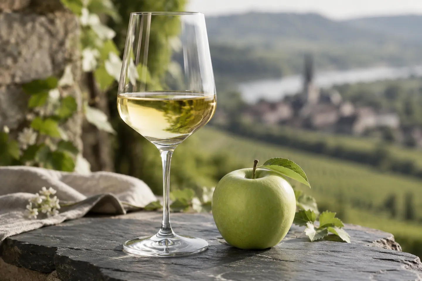 Photo d’illustration générée par IA pour « Riesling ». Scène fictive ; ne représente pas un établissement réel ni une identification botanique.