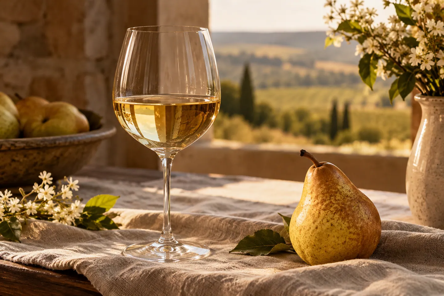 Photo d’illustration générée par IA pour « Sémillon ». Scène fictive ; ne représente pas un établissement réel ni une identification botanique.
