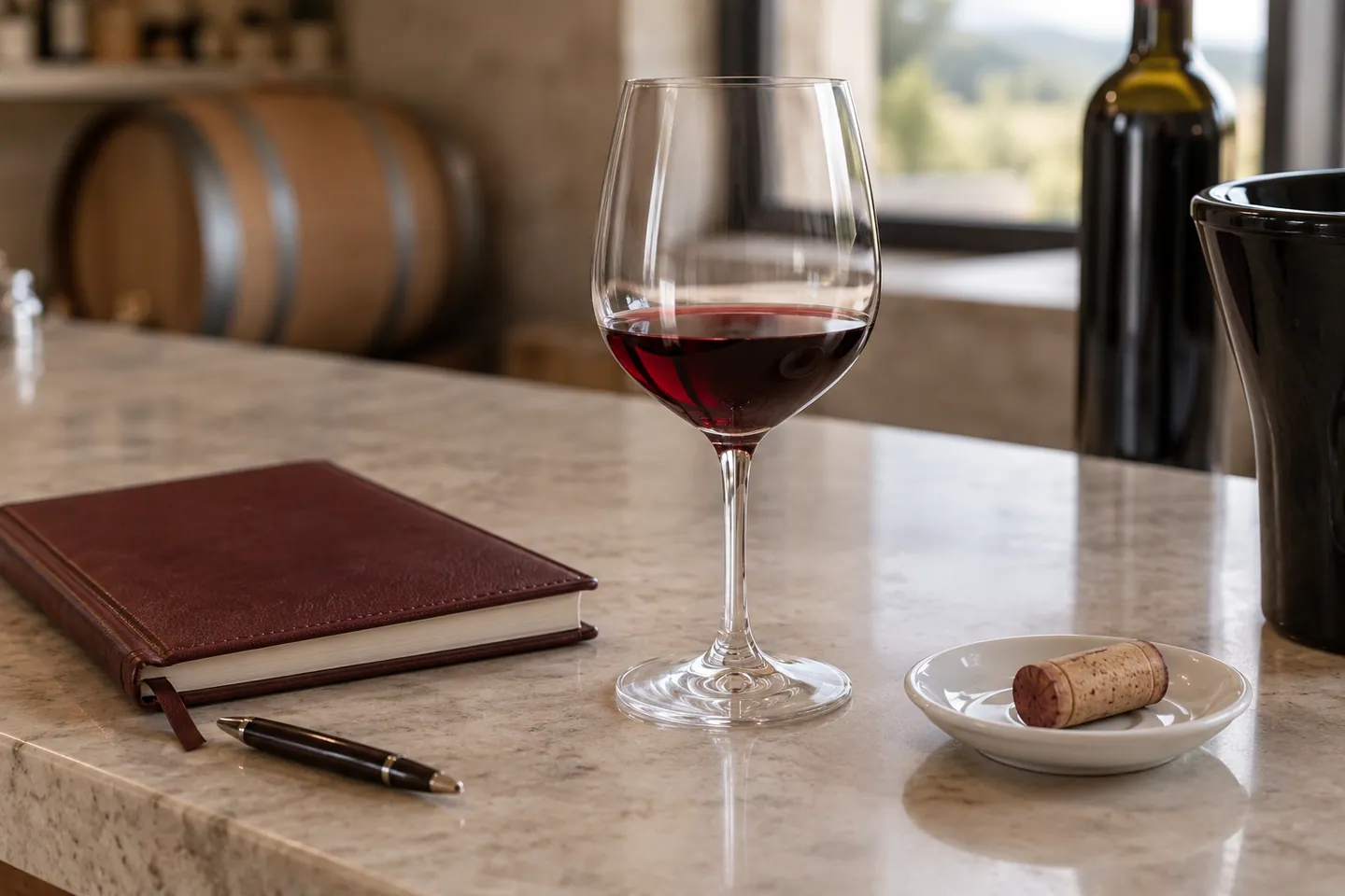 Photo d’illustration générée par IA pour « Reconnaître les défauts du vin ». Scène fictive ; ne représente pas un établissement réel ni une identification botanique.