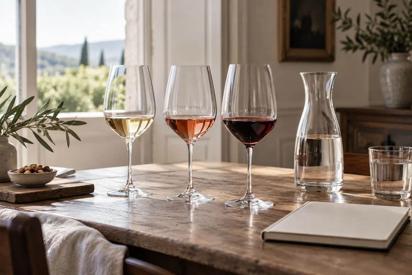 Illustration générée par IA — Verres de dégustation sur une table