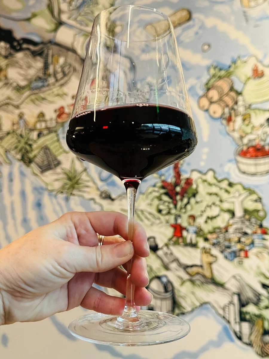 A glass of Pott Wines "Pour Ma Gueule" Carignan at Compline Wine Shop