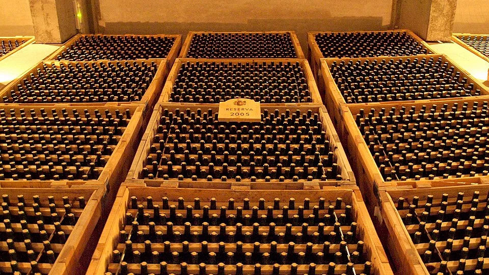 Cellar at Marques de Riscal winery in Elciego, Spain.
